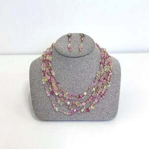 Givenchy Vintage Pink and Yellow Beaded Necklace and Earrings Set Jewelry